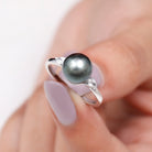 Round Tahitian Pearl Solitaire Engagement Ring with Moissanite AAA - Rosec Jewels