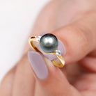 Round Tahitian Pearl Solitaire Engagement Ring with Moissanite AAA - Rosec Jewels