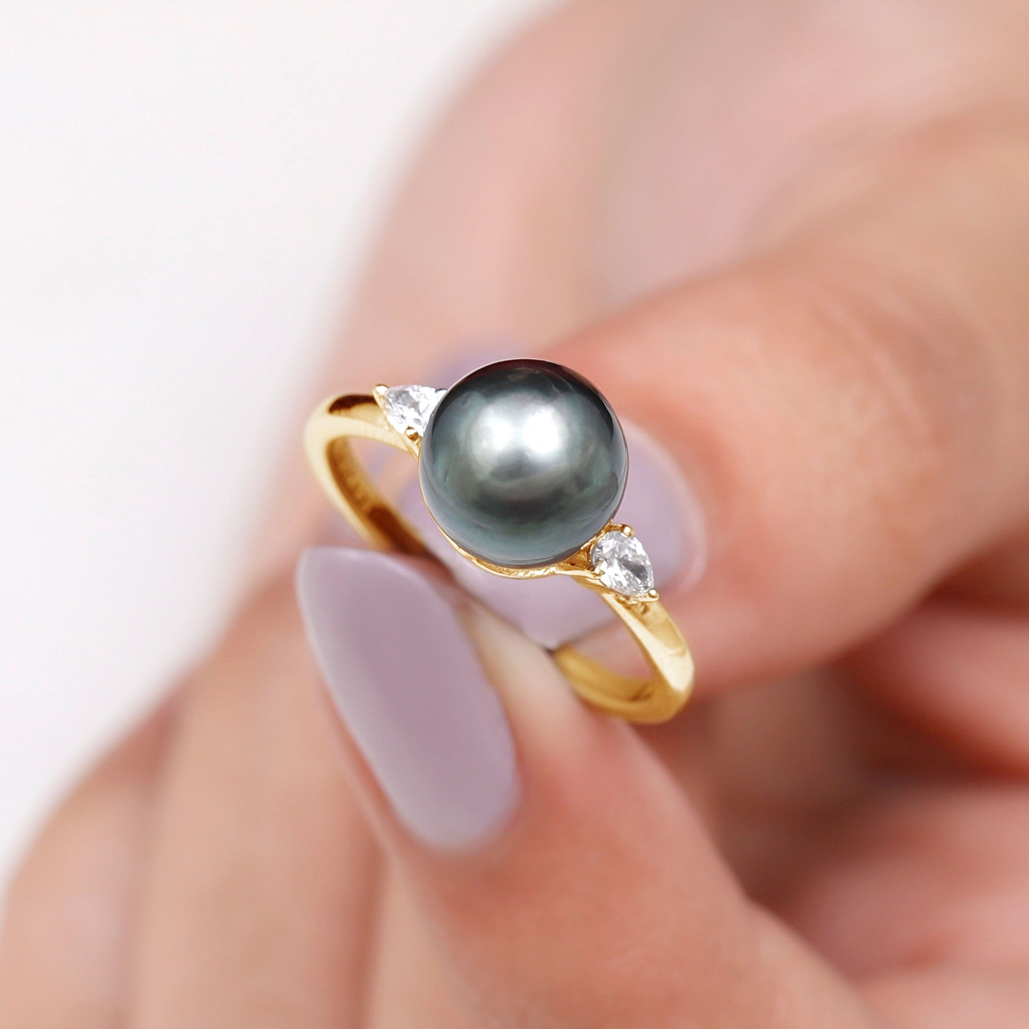 Rosec Jewels-Round Tahitian Pearl Solitaire Engagement Ring with Moissanite