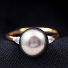 Round Tahitian Pearl Solitaire Engagement Ring with Moissanite AAA - Rosec Jewels