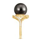 Tahitian Black Pearl Art Deco Engagement Ring with Diamond AAA - Rosec Jewels