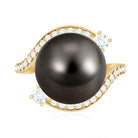 Tahitian Black Pearl Art Deco Engagement Ring with Diamond AAA - Rosec Jewels