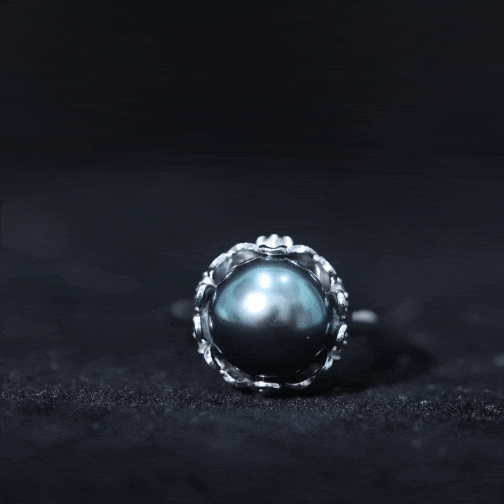 Rosec Jewels-10MM Solitaire Tahitian Black Pearl Engagement Ring with Floral Setting