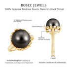 10MM Solitaire Tahitian Black Pearl Engagement Ring with Floral Setting AAA - Rosec Jewels