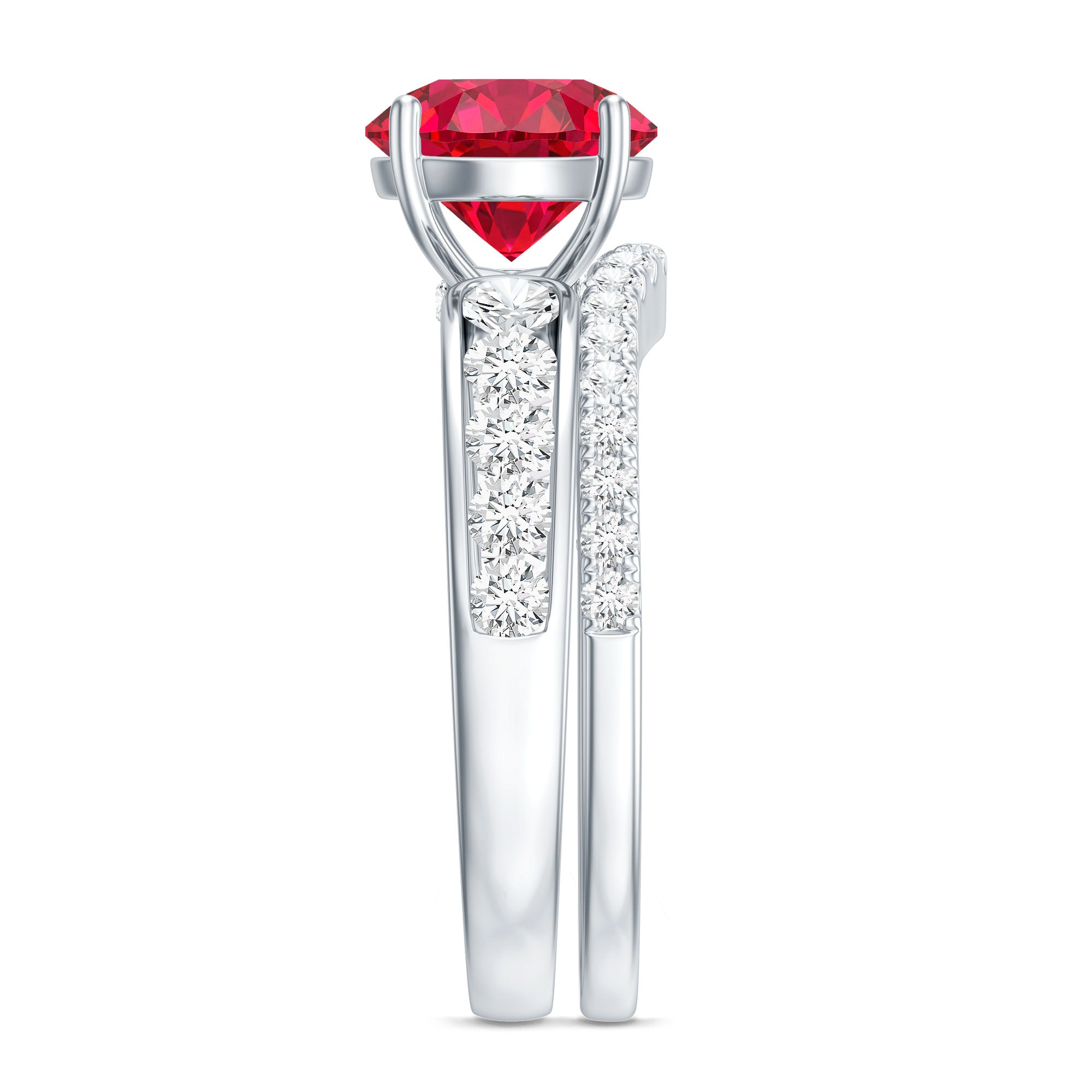 Certified Lab Grown Ruby and Moissanite Wedding Ring Set For Her AAAA - Rosec Jewels