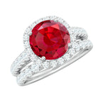 Lab Created Ruby Halo Engagement Ring with Moissanite Enhancer Ring AAAA - Rosec Jewels