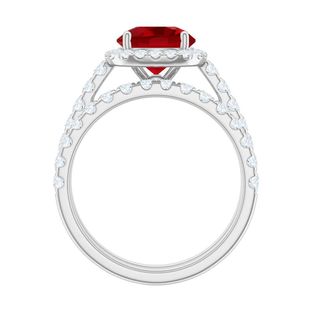 Classic Lab Created Ruby Wedding Ring Set With Moissanite Lab Created Ruby - ( AAAA ) - Quality - Rosec Jewels