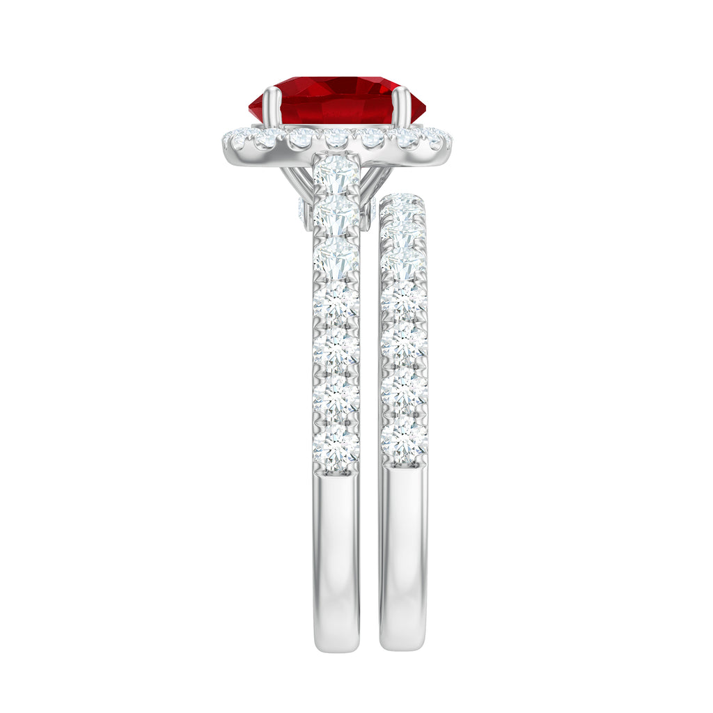 Classic Lab Created Ruby Wedding Ring Set With Moissanite Lab Created Ruby - ( AAAA ) - Quality - Rosec Jewels