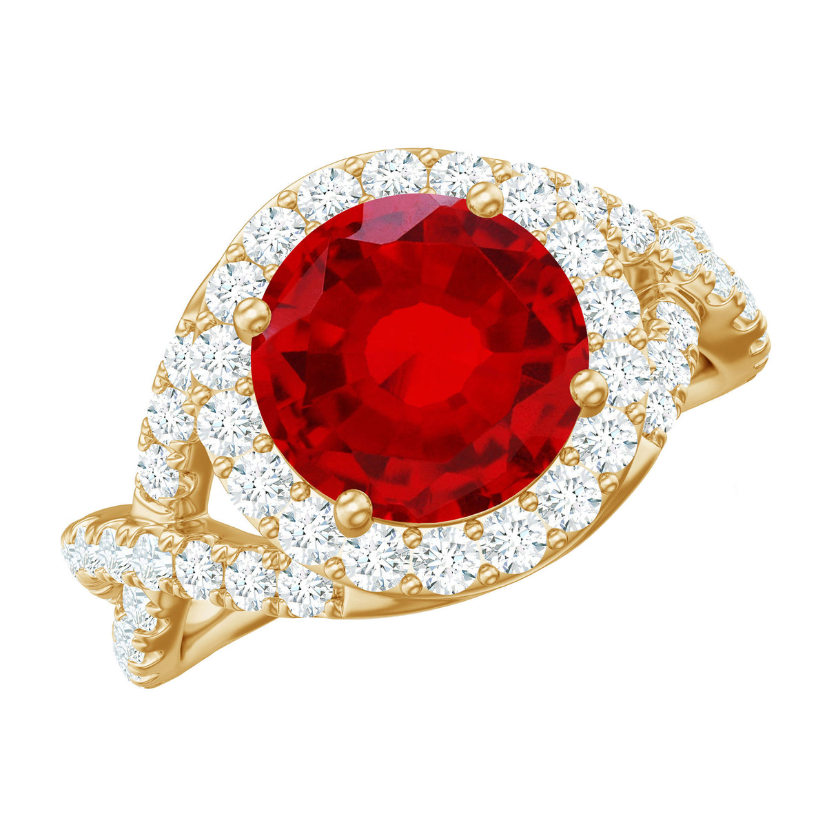 Lab Created Ruby Criss Cross Engagement Ring Halo – Rosec Jewels