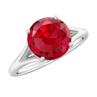 Split Shank Round Created Ruby Solitaire Ring with Surprise Diamond Lab Created Ruby - ( AAAA ) - Quality - Rosec Jewels