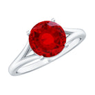 2.3 Carat Round Lab Grown Ruby Solitaire Engagement Ring in Split Shank AAAA - Rosec Jewels