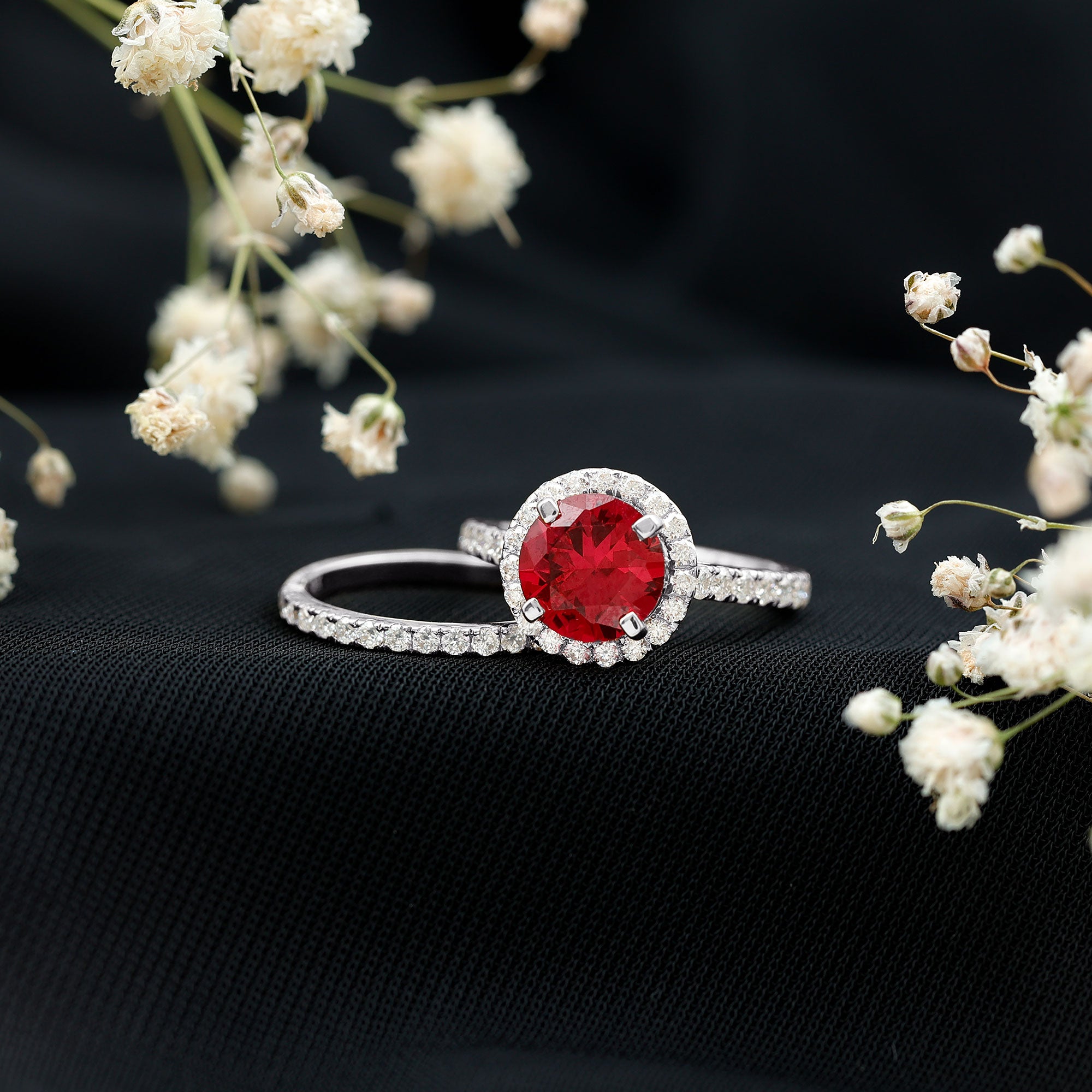 2.3 Carat Round Lab Grown Ruby Solitaire Engagement Ring in Split Shank AAAA - Rosec Jewels