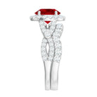Rosec Jewels-Round Cut Lab Created Ruby and Moissanite Bridal Ring Set
