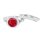 Rosec Jewels-Round Cut Lab Created Ruby and Moissanite Bridal Ring Set