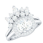 Rosec Jewels-Designer Moissanite Oval Halo Wedding Ring Set with Certificate