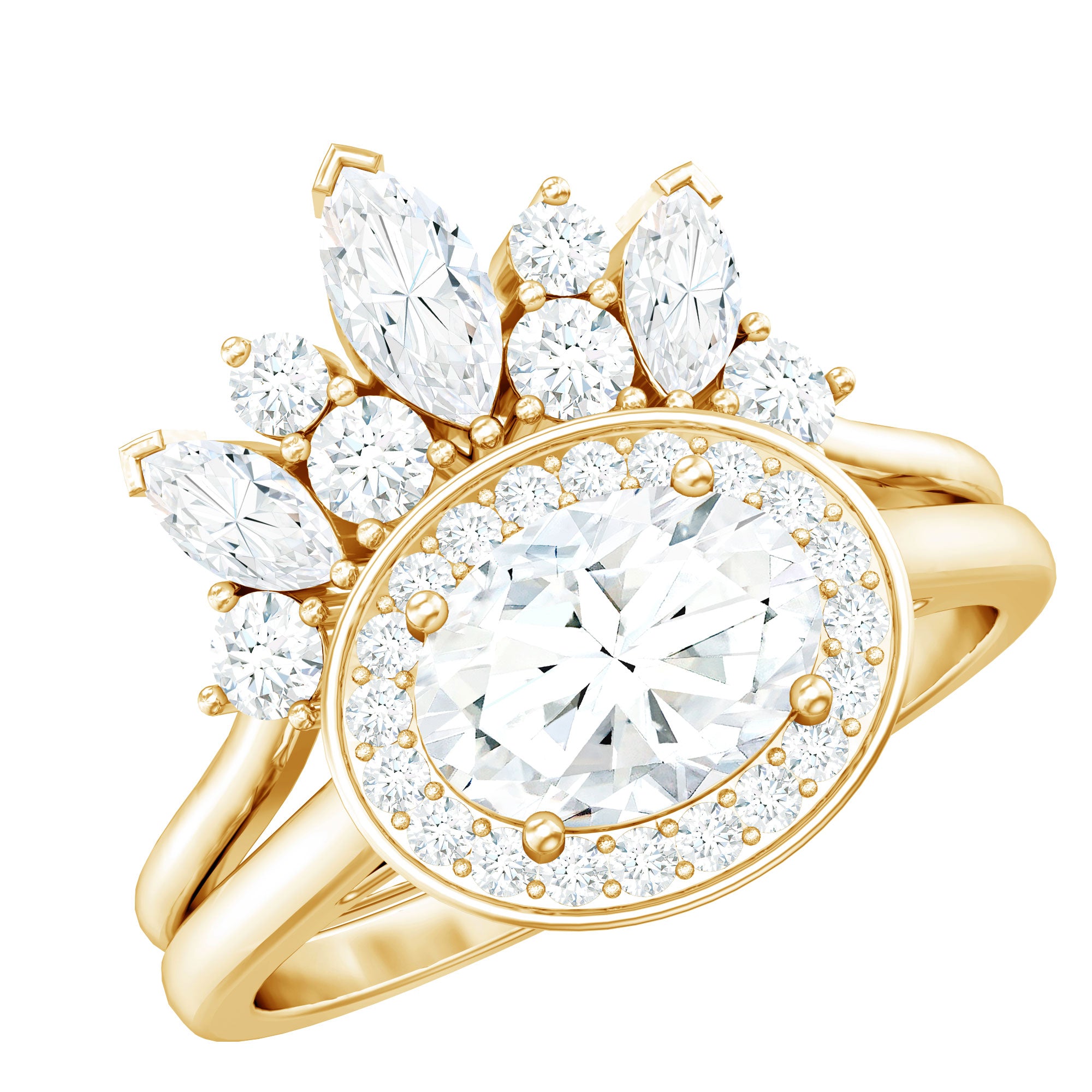 Rosec Jewels-Designer Moissanite Oval Halo Wedding Ring Set with Certificate