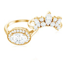 Rosec Jewels-Designer Moissanite Oval Halo Wedding Ring Set with Certificate
