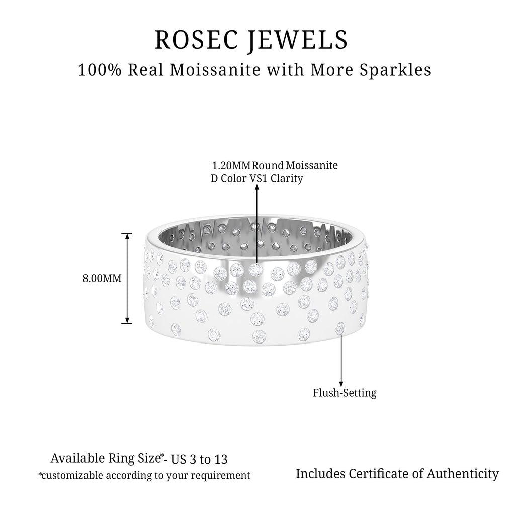 1.75 CT Certified Moissanite Gold Wedding Band in Flush Setting Moissanite - ( D-VS1 ) - Color and Clarity - Rosec Jewels