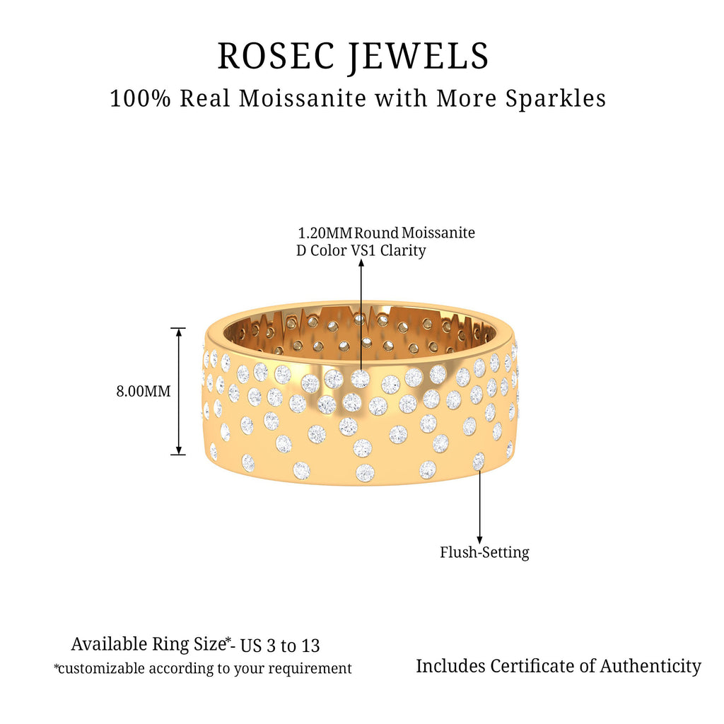 1.75 CT Certified Moissanite Gold Wedding Band in Flush Setting Moissanite - ( D-VS1 ) - Color and Clarity - Rosec Jewels