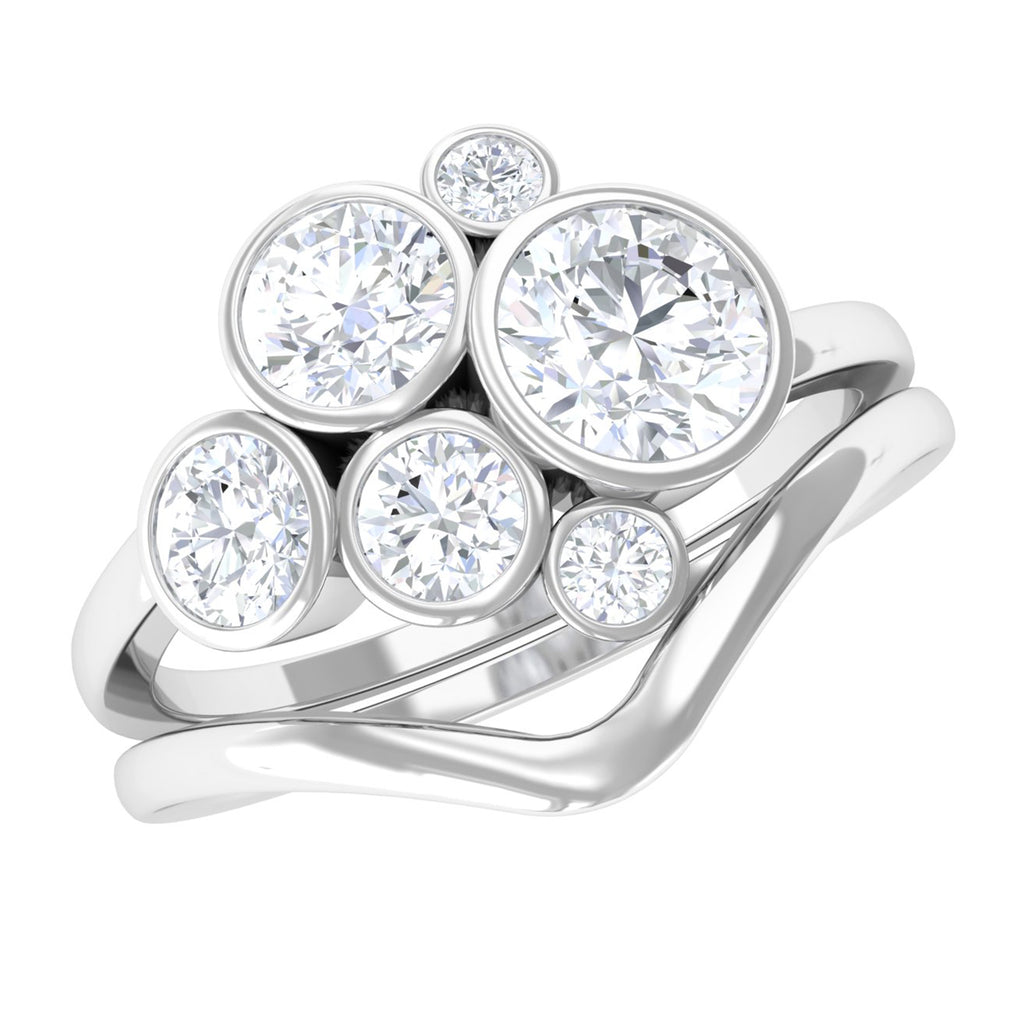 1.25 CT Round Moissanite Cluster Bridal Ring Set in Gold Moissanite - ( D-VS1 ) - Color and Clarity - Rosec Jewels