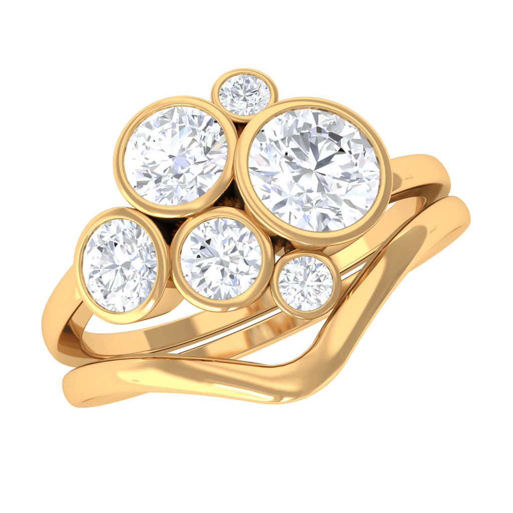 1.25 CT Round Moissanite Cluster Bridal Ring Set in Gold Moissanite - ( D-VS1 ) - Color and Clarity - Rosec Jewels