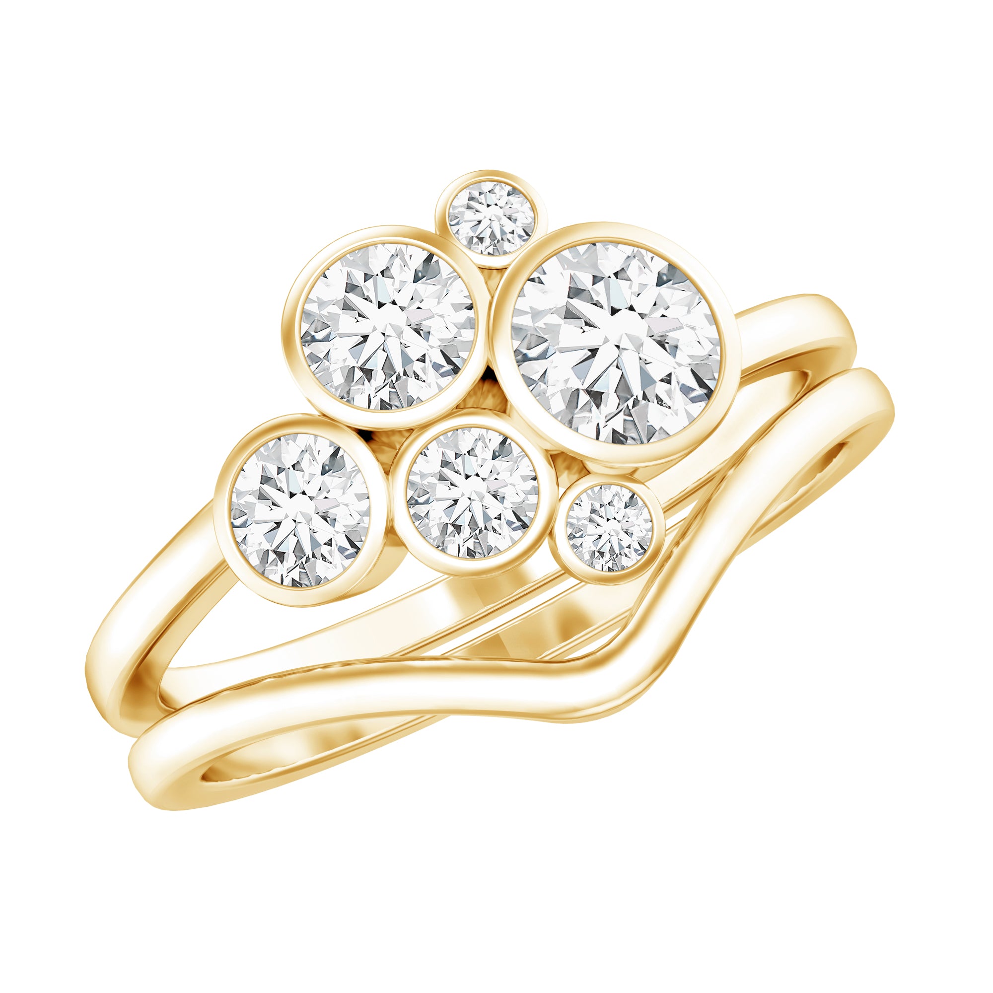 Round Moissanite Cluster Bridal Ring Set for Women D-VS1 - Rosec Jewels