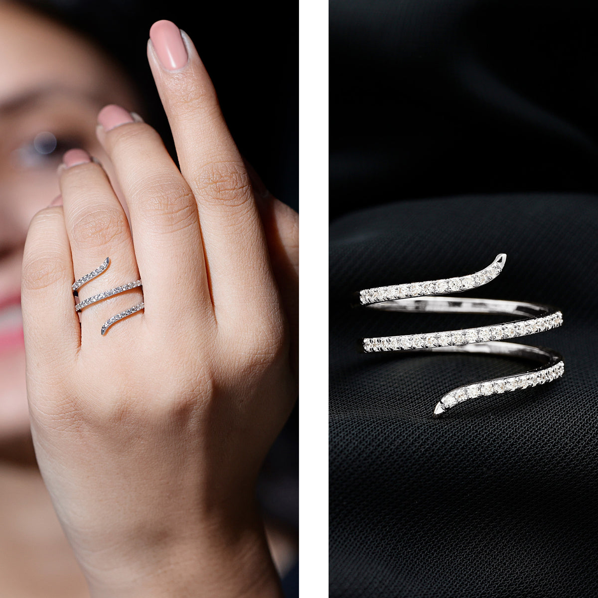 Certified Diamond Spiral Ring For Women Natural - ( HI-SI ) - Rosec Jewels