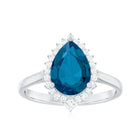 Rosec Jewels-Pear Shaped London Blue Topaz and Diamond Statement Engagement Ring