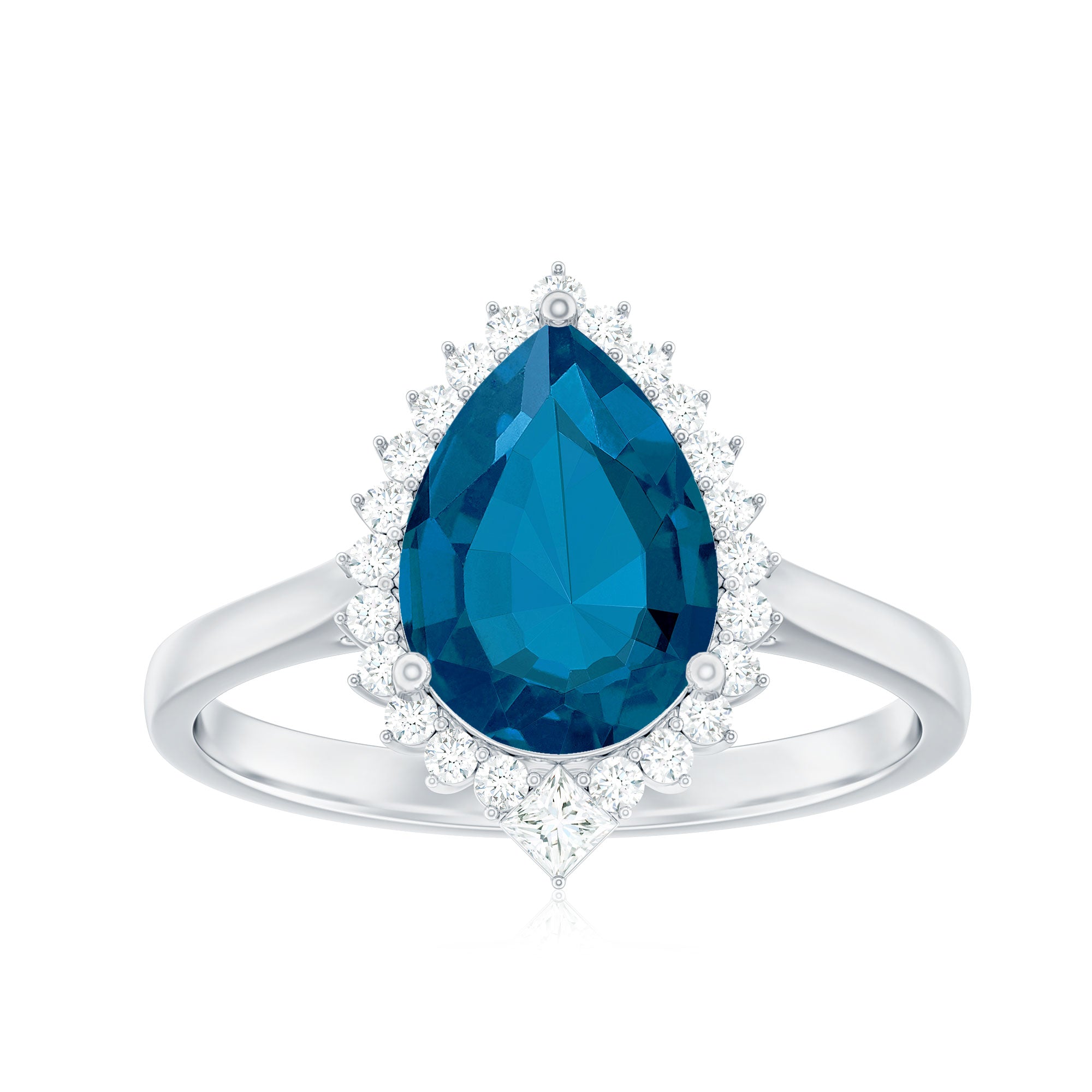 Rosec Jewels-Pear Shaped London Blue Topaz and Diamond Statement Engagement Ring