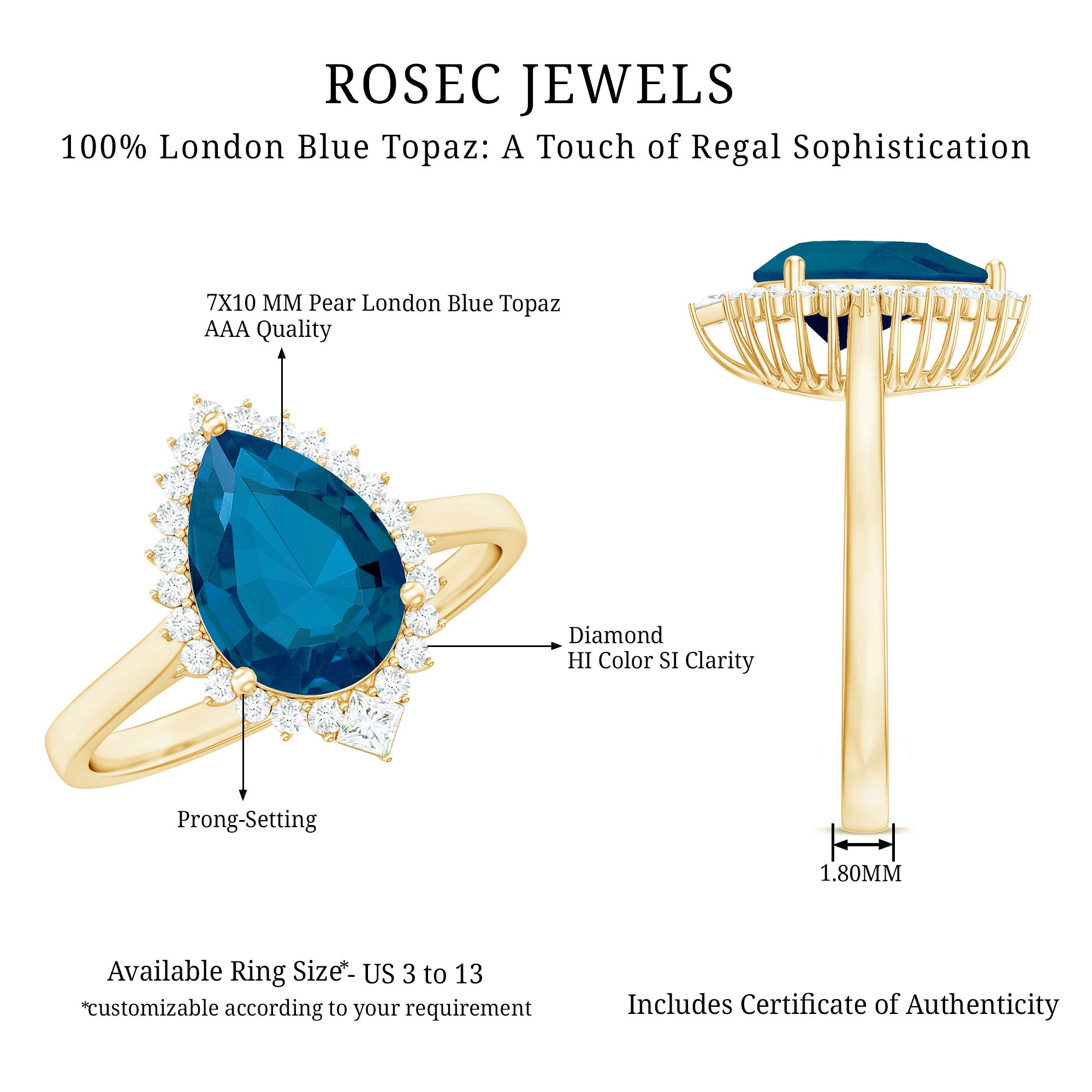 Rosec Jewels-Pear Shaped London Blue Topaz and Diamond Statement Engagement Ring