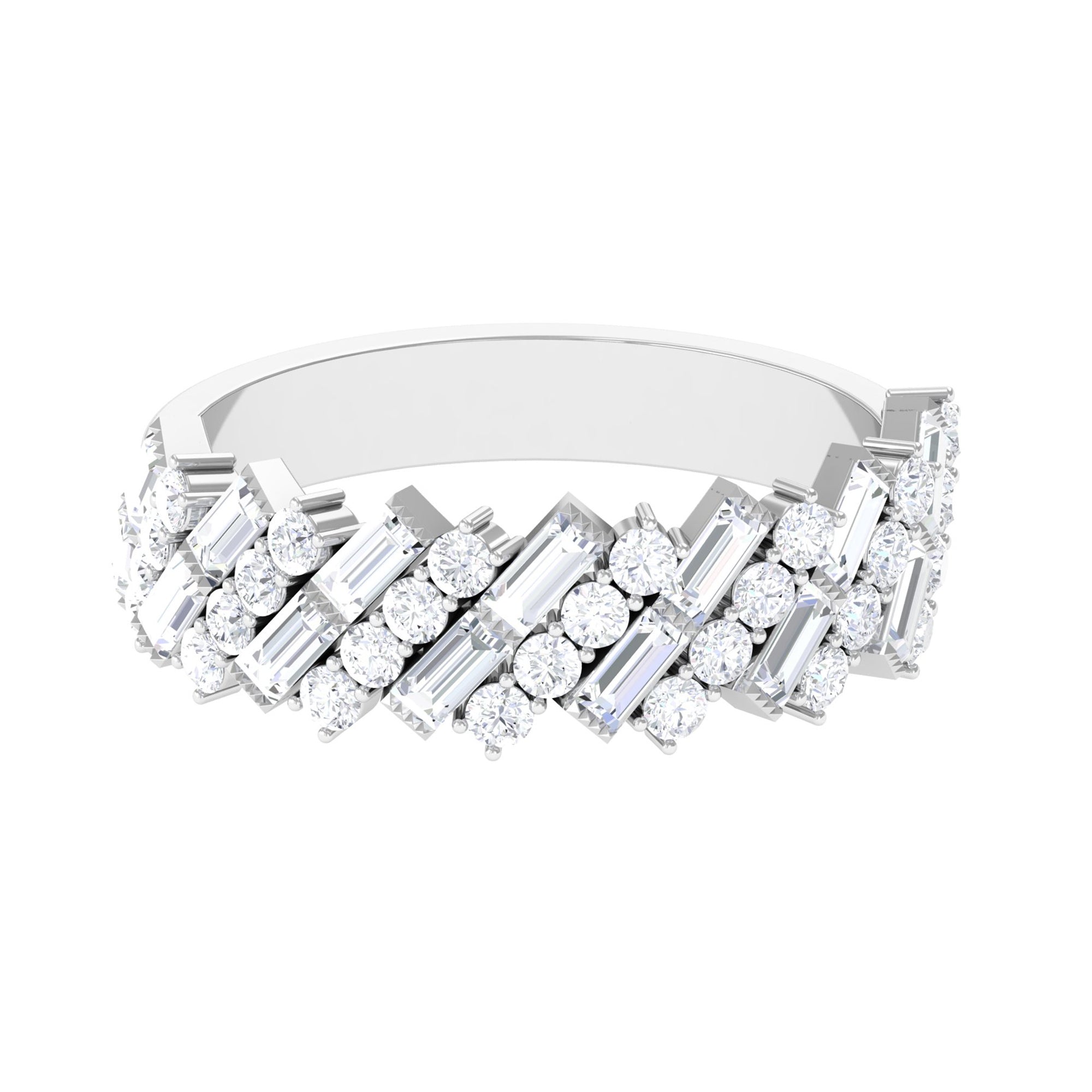 Certified Baguette Moissanite Wedding Band Moissanite - ( D-VS1 ) - Color and Clarity - Rosec Jewels