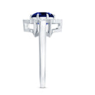 Certified 2.7 Carat Lab Grown Blue Sapphire Engagement Ring with Diamond Star Halo AAAA - Rosec Jewels