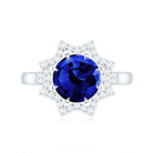 Certified 2.7 Carat Lab Grown Blue Sapphire Engagement Ring with Diamond Star Halo AAAA - Rosec Jewels