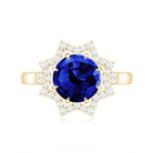 Certified 2.7 Carat Lab Grown Blue Sapphire Engagement Ring with Diamond Star Halo AAAA - Rosec Jewels