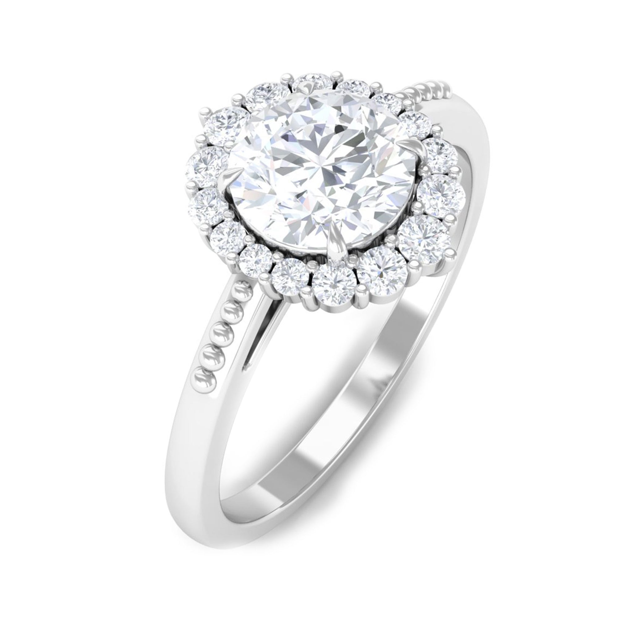 Certified Moissanite Halo Engagement Ring Moissanite - ( D-VS1 ) - Color and Clarity - Rosec Jewels