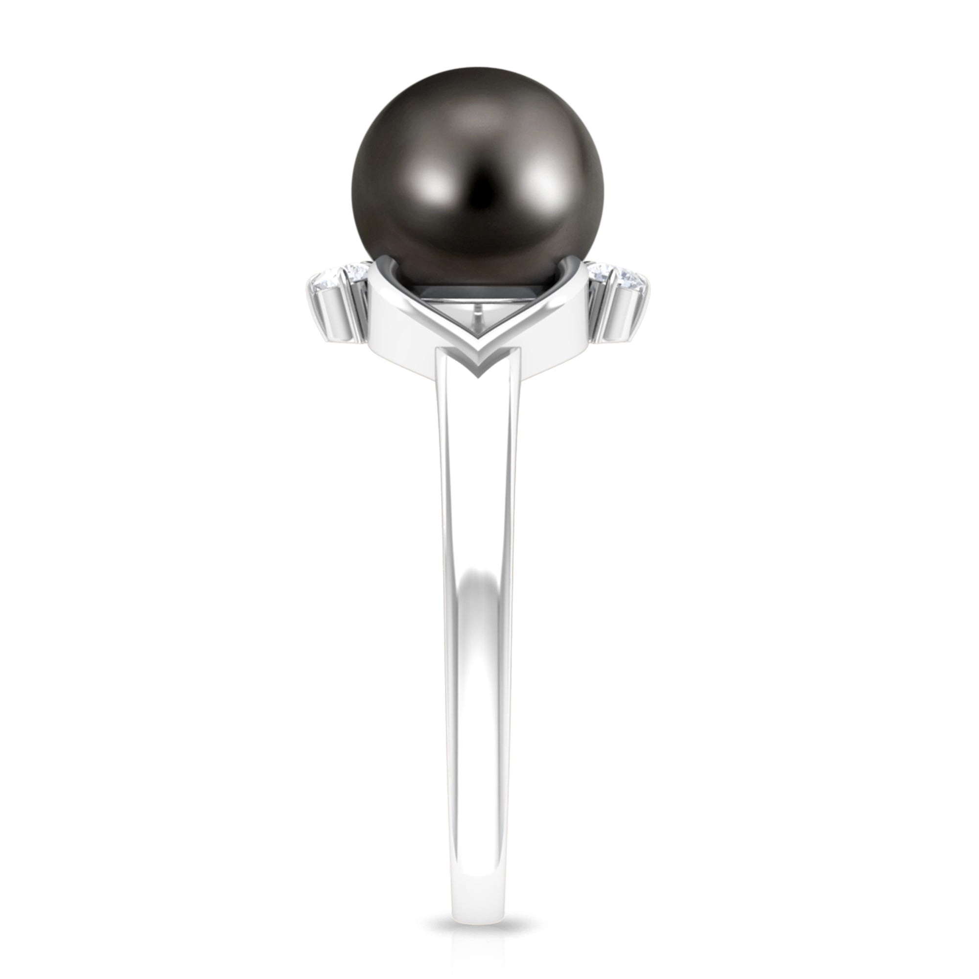 Genuine Tahitian Pearl Solitaire Split Shank Engagement Ring with Diamond AAA - Rosec Jewels