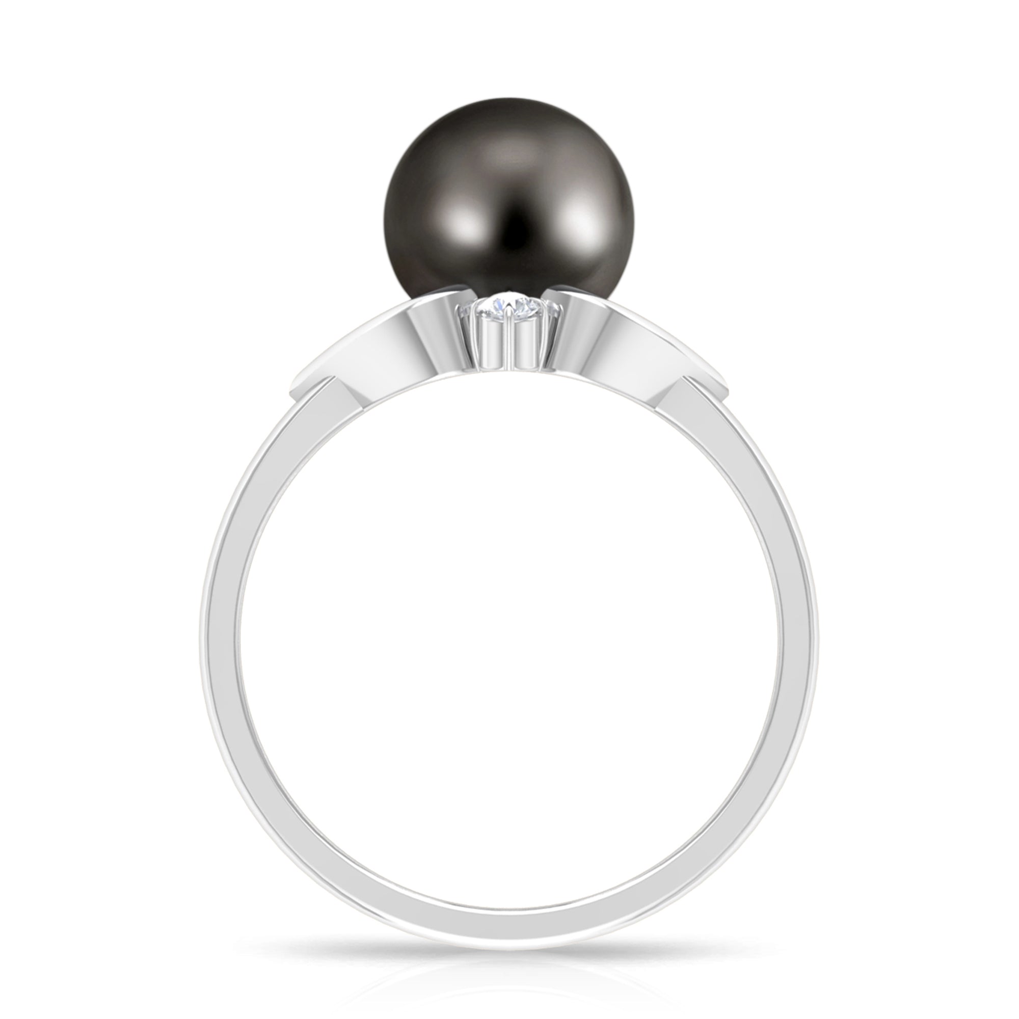 Genuine Tahitian Pearl Solitaire Split Shank Engagement Ring with Diamond AAA - Rosec Jewels