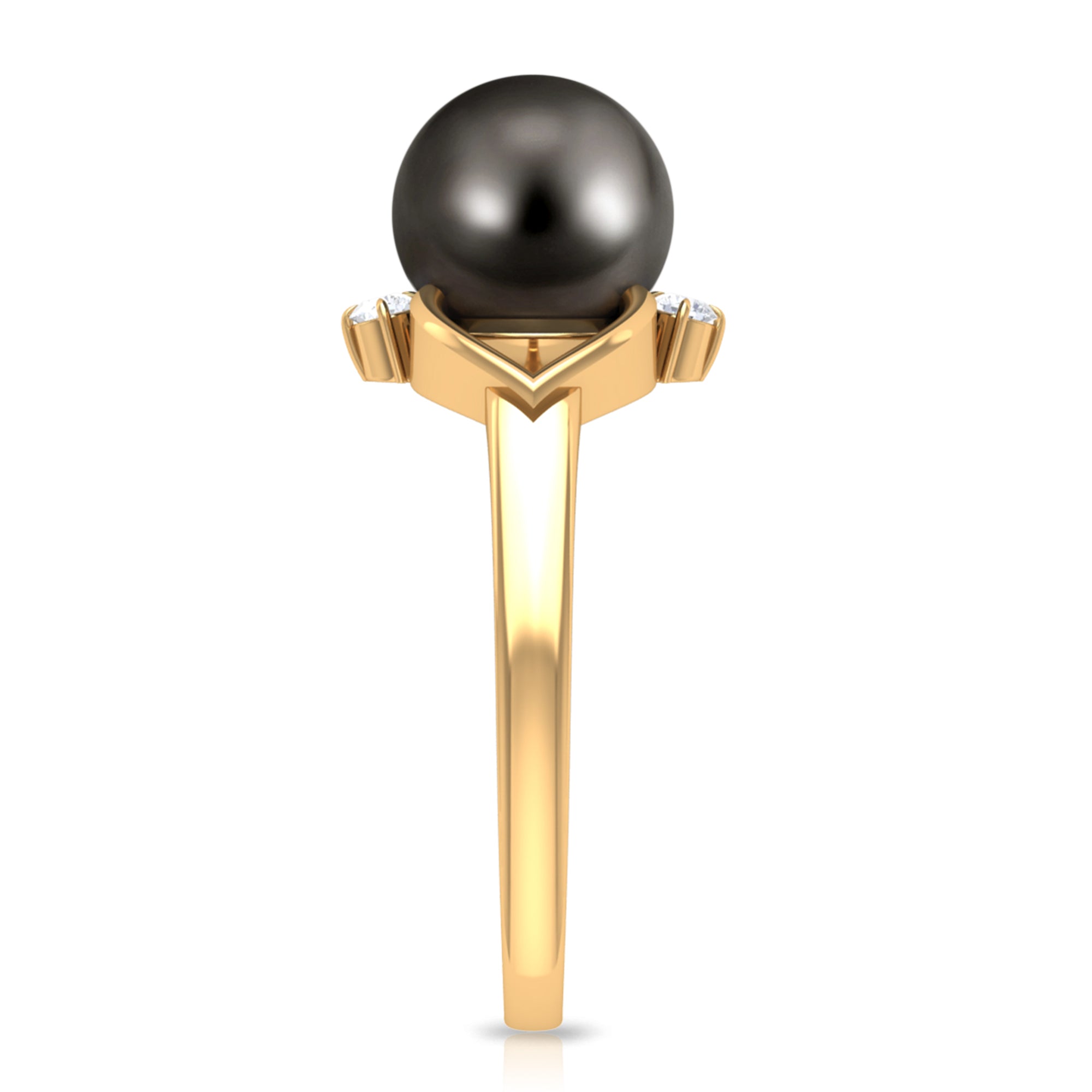 Genuine Tahitian Pearl Solitaire Split Shank Engagement Ring with Diamond AAA - Rosec Jewels
