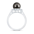 Rosec Jewels-Tahitian Black Pearl Engagement Ring with Diamond Floral Halo