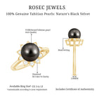 Rosec Jewels-Tahitian Black Pearl Engagement Ring with Diamond Floral Halo