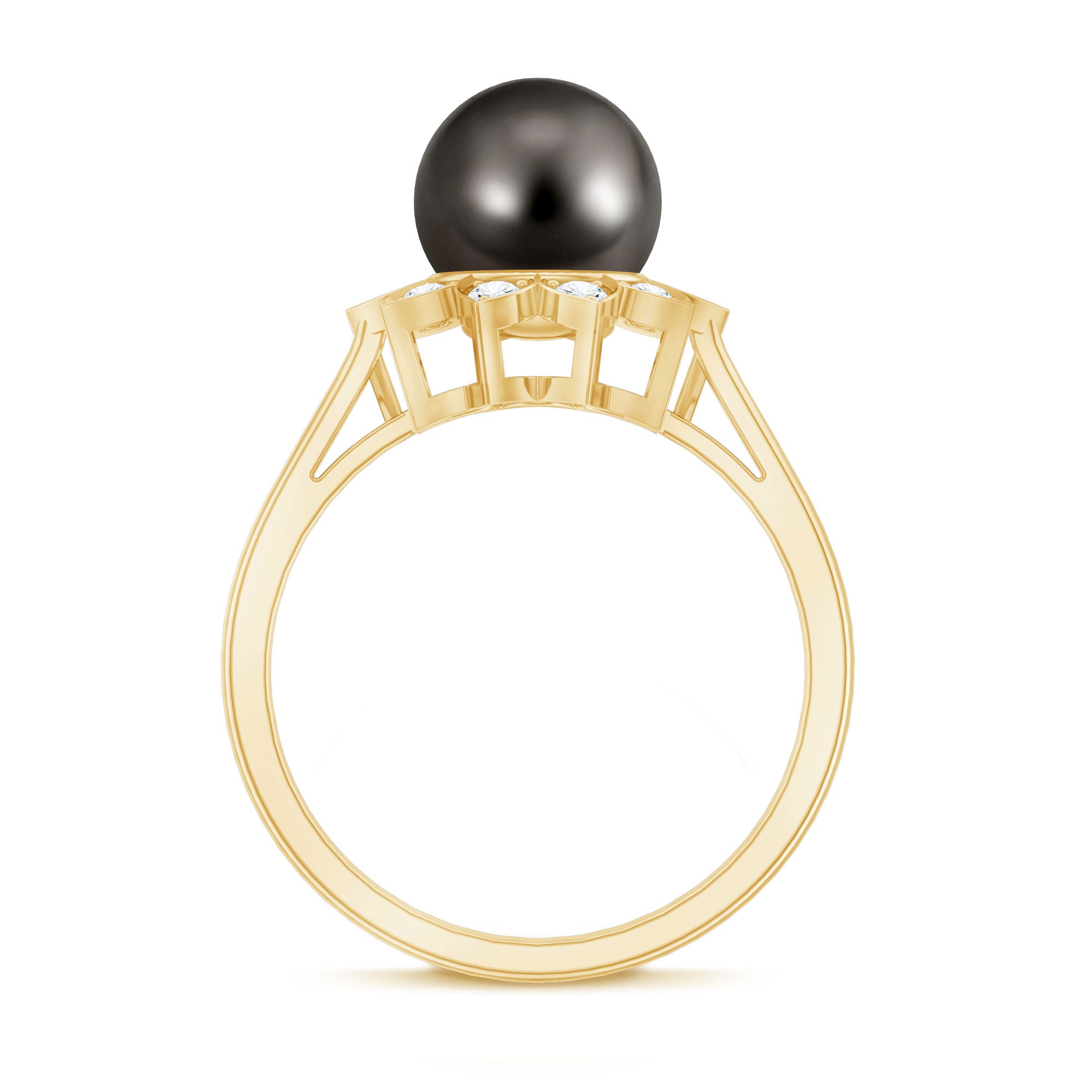 Rosec Jewels-Tahitian Black Pearl Engagement Ring with Diamond Floral Halo
