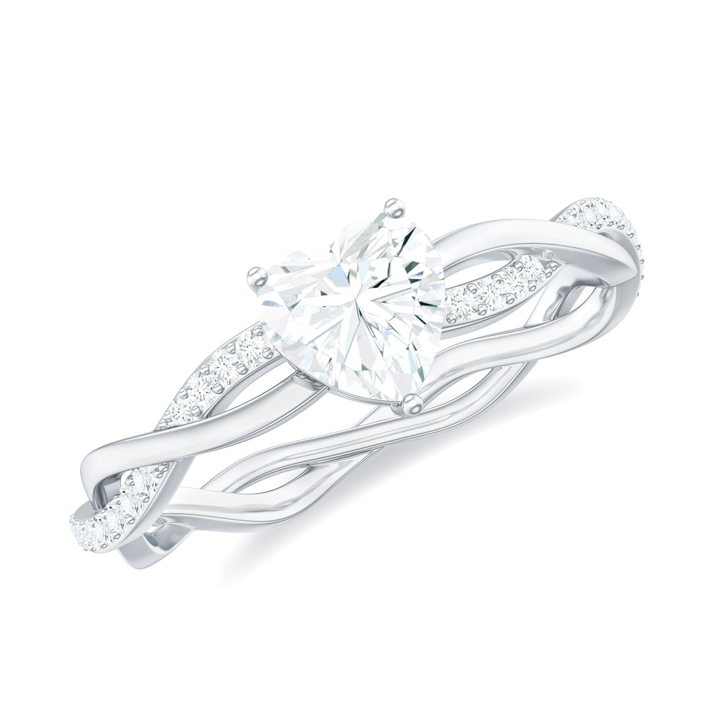 Heart Shape Moissanite Solitaire Braided Promise Ring Moissanite - ( D-VS1 ) - Color and Clarity - Rosec Jewels