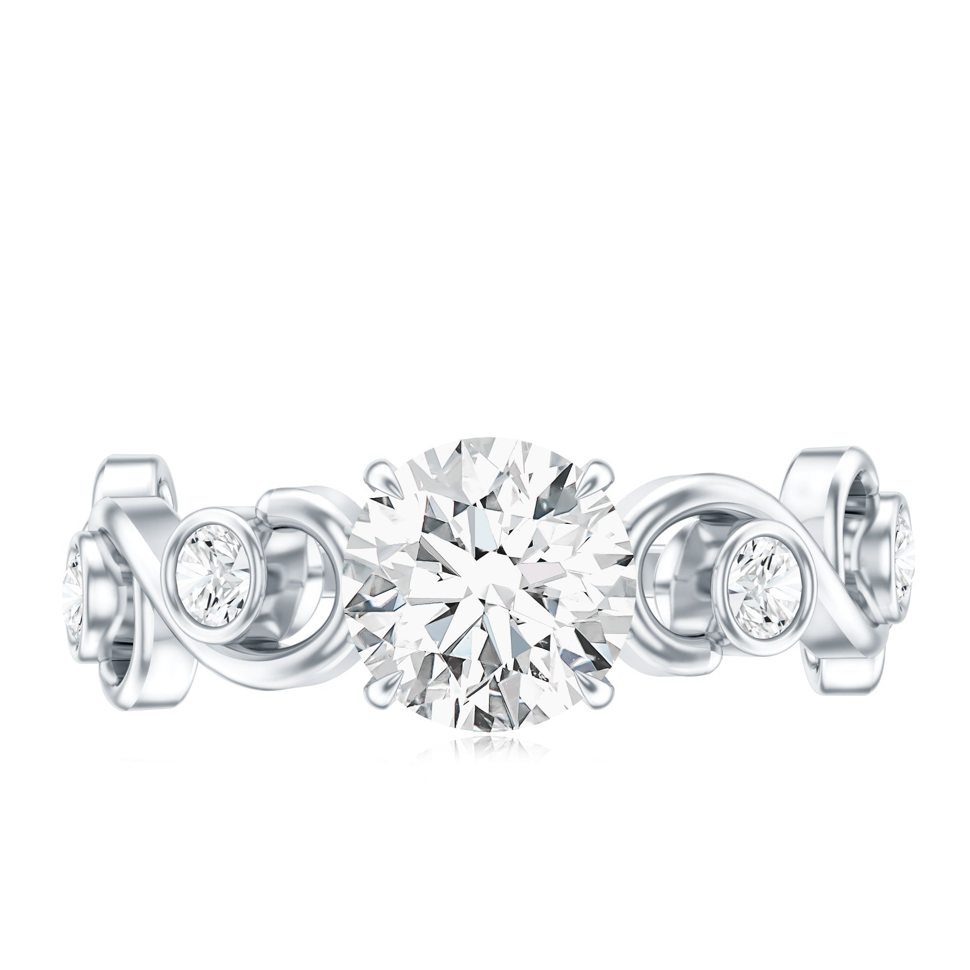 Certified Moissanite Engagement Ring with Ivy Scroll Shank D-VS1 - Rosec Jewels