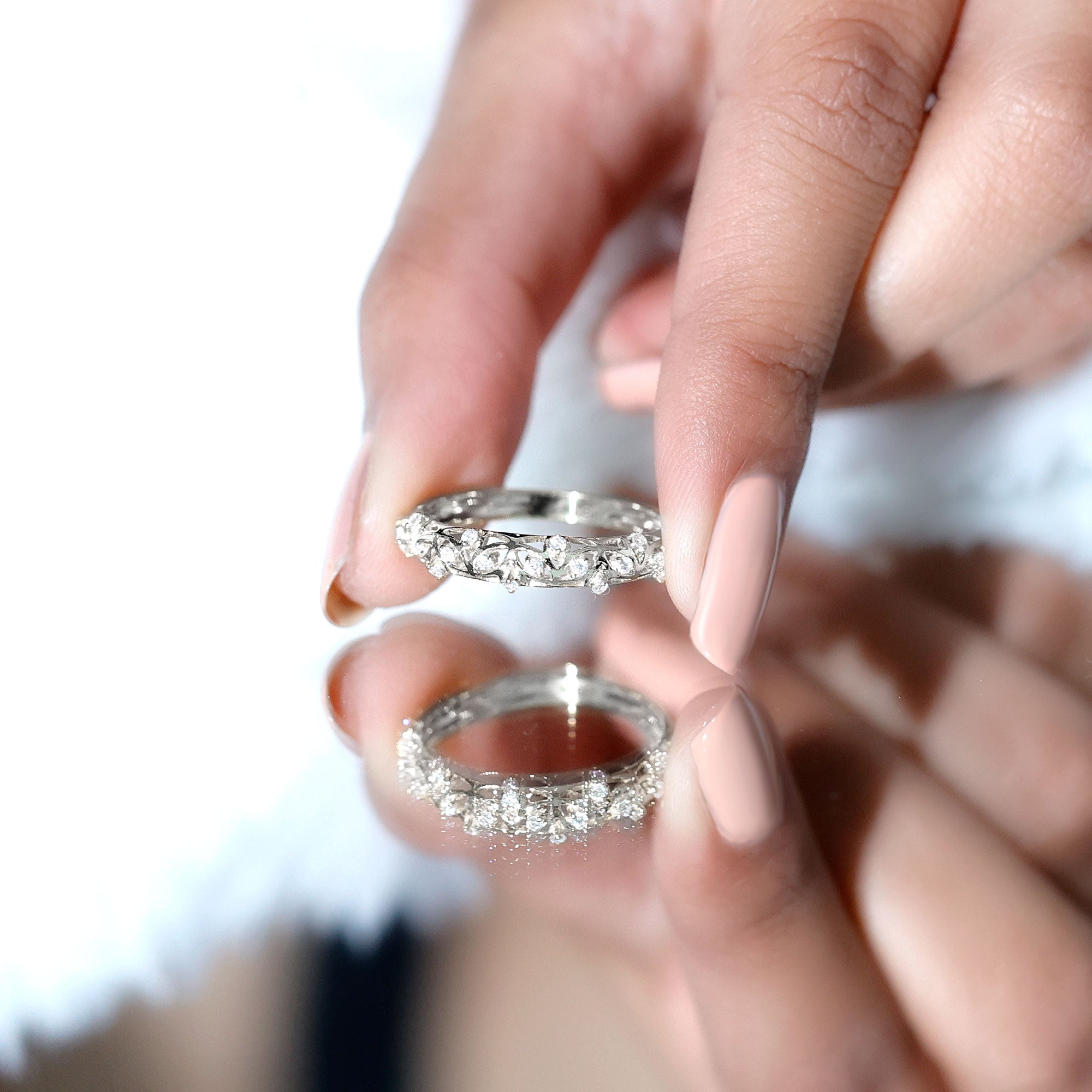 Womens Moissanite Filigree Eternity Band Ring D-VS1 - Rosec Jewels