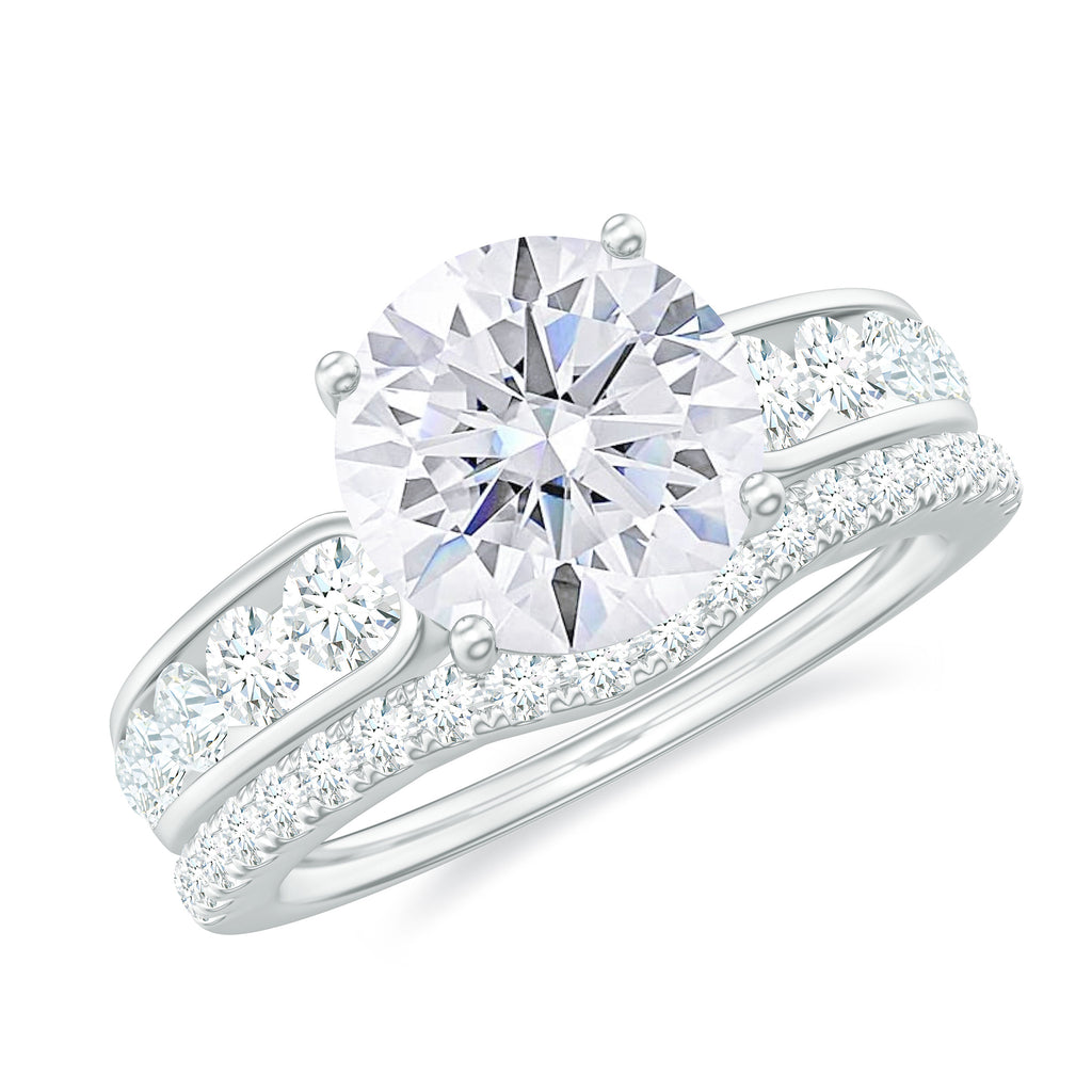 3.5 CT Round Moissanite Solitaire Bridal Ring Set in Gold Moissanite - ( D-VS1 ) - Color and Clarity - Rosec Jewels