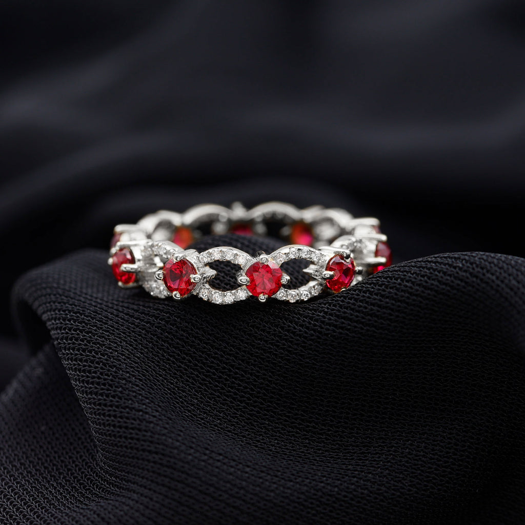 1.75 CT Lab Created Ruby Full Eternity Ring with Diamond Lab Created Ruby - ( AAAA ) - Quality - Rosec Jewels
