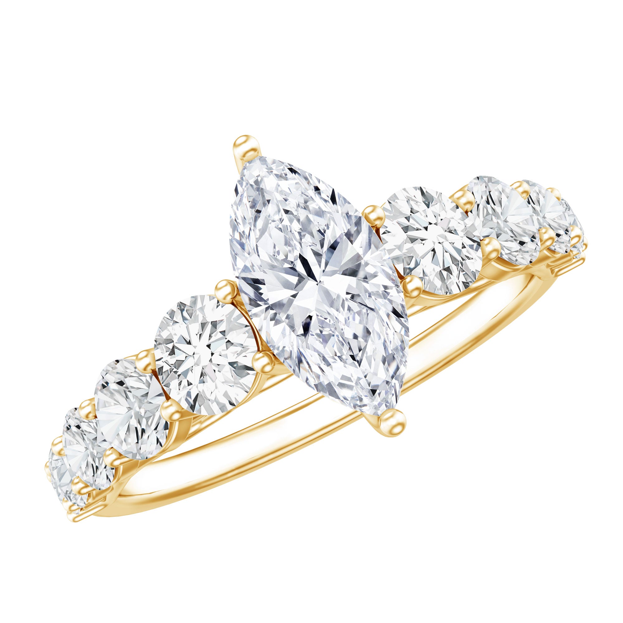 Rosec Jewels-Marquise Cut Moissanite Engagement Ring with Side Stones