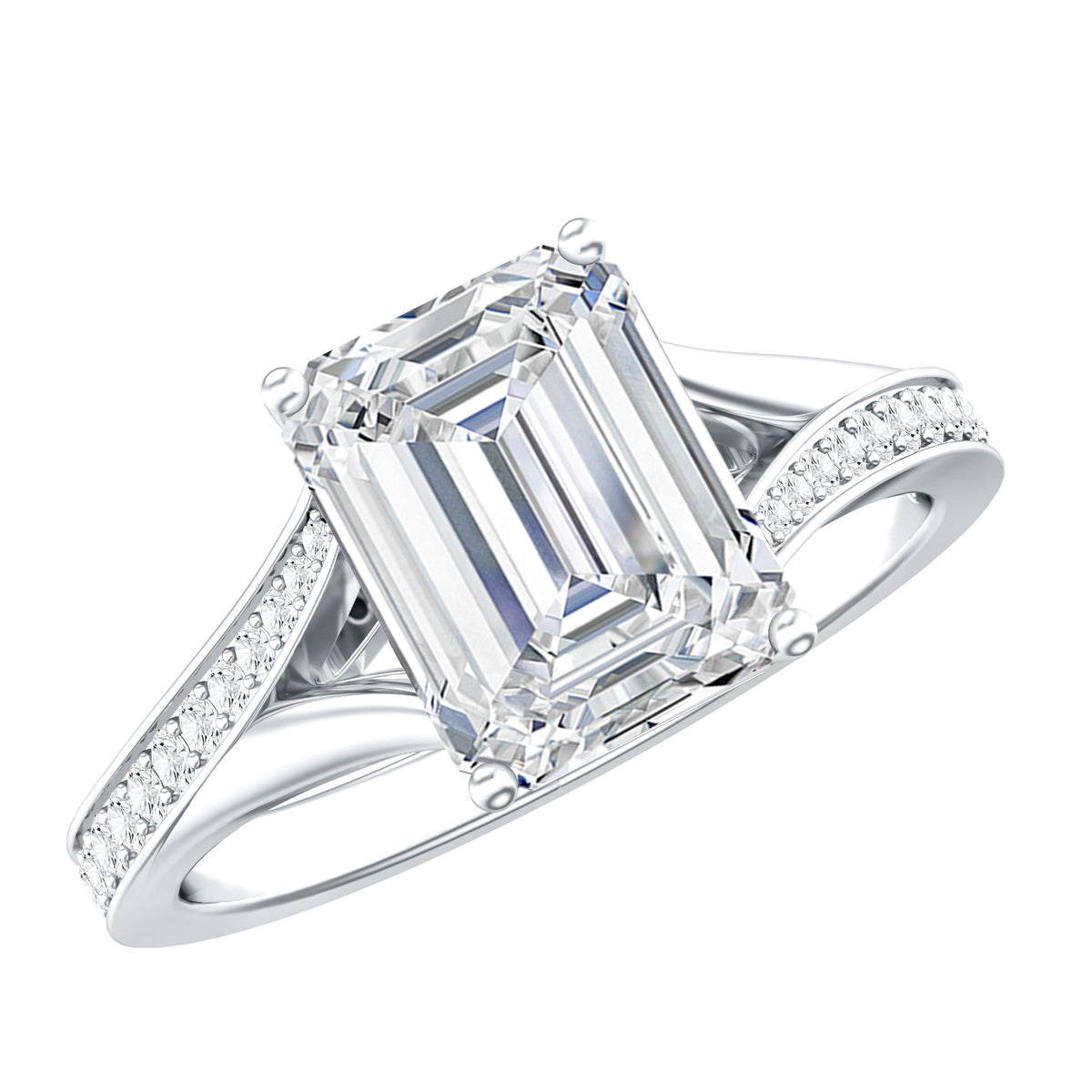 IGI Certified 3 Carat Lab Grown Diamond Emerald Cut Engagement Ring in Split Shank Lab - ( E-VS1 ) - Rosec Jewels