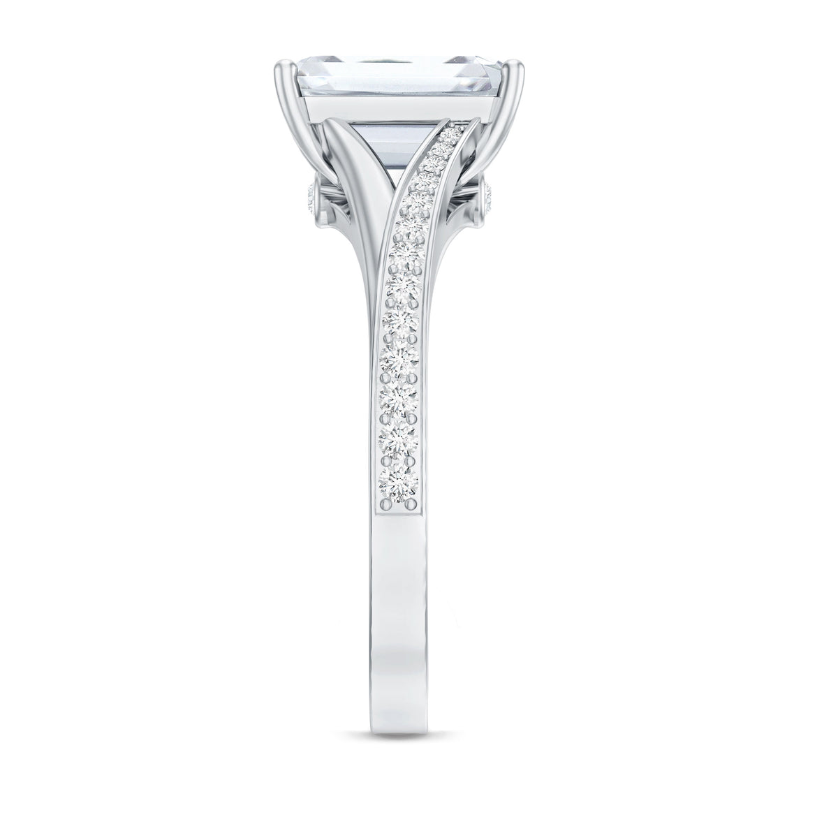 IGI Certified 3 Carat Lab Grown Diamond Emerald Cut Engagement Ring in Split Shank Lab - ( E-VS1 ) - Rosec Jewels