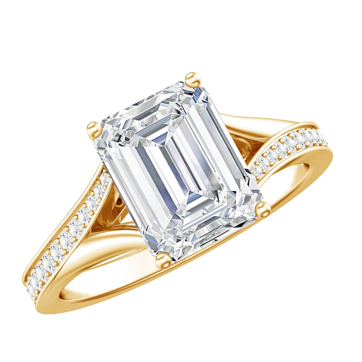 IGI Certified 3 Carat Lab Grown Diamond Emerald Cut Engagement Ring in Split Shank Lab - ( E-VS1 ) - Rosec Jewels